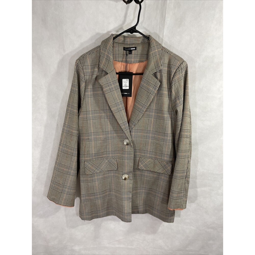 Fashion Nova She Who Dares Plaid Blazer Size L Brown